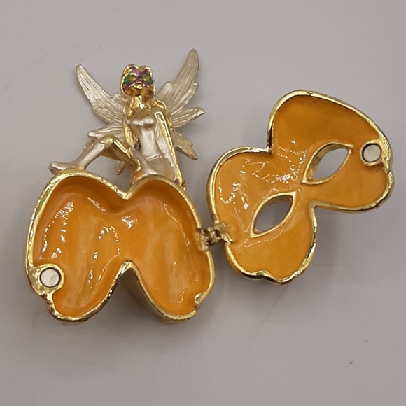 New Metal Fairy Pixie Mardi Gras Mask Trinket Box Magnetic Hinged Closure - Picture 6 of 6